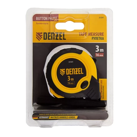 Рулетка Denzel 3м х 16мм, двухкомп. корпус, кнопка-пауза, 31541 купить в Ханты-Мансийске