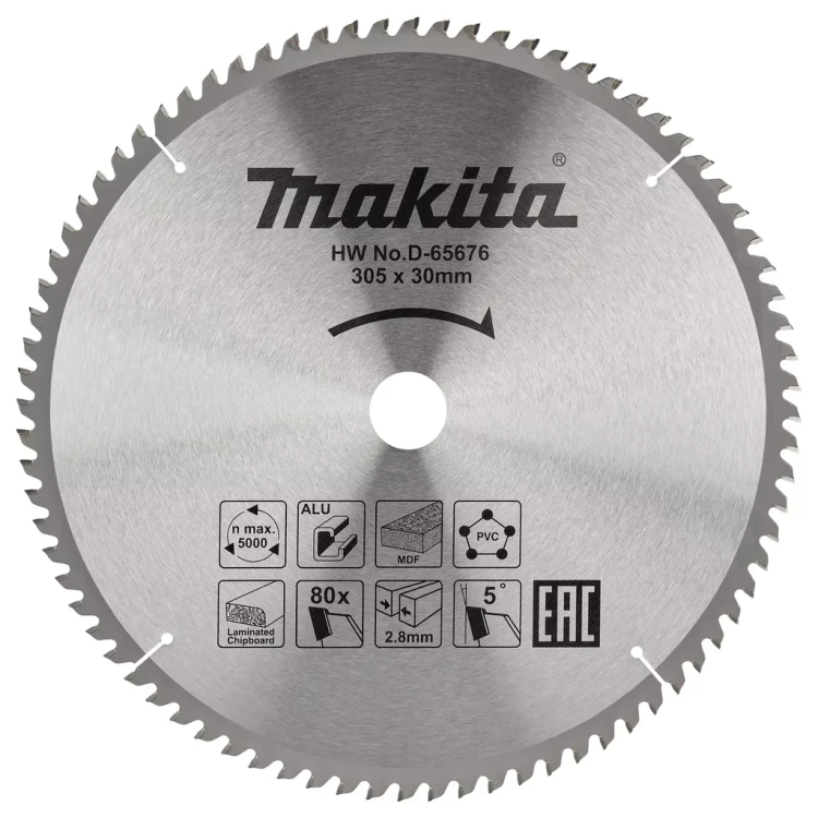 Диск пильный универсальный для алюминия/дерева/пластика Makita D-65676, 305x30x2.8/2 мм; 80 зубьев купить в Ханты-Мансийске
