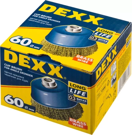 DEXX. Щетка чашечная для УШМ, витая стальная латунированная проволока 0,3мм, 60ммхМ14 35103-060 купить в Ханты-Мансийске