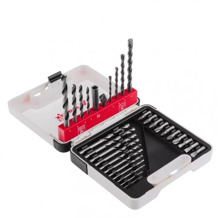 Набор сверл комбинированный сверла по металлу 1-6 мм бетону 4-8 мм дереву 4-8 мм биты 10 шт адаптер зенковка 31 предмет Pro Matrix 725631 купить в Ханты-Мансийске