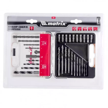 Набор сверл комбинированный сверла по металлу 1-6 мм бетону 4-8 мм дереву 4-8 мм биты 10 шт адаптер зенковка 31 предмет Pro Matrix 725631 купить в Ханты-Мансийске