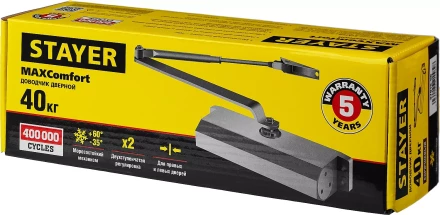 Доводчик дверной STAYER, для дверей массой до 40 кг, цвет коричневый 37917-50 купить в Ханты-Мансийске