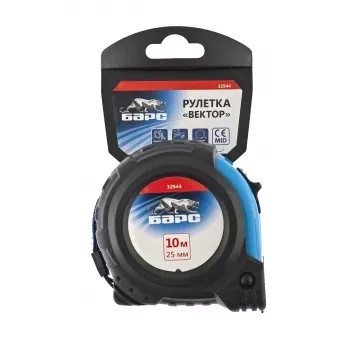 Рулетка Вектор 10 м х 25 мм, утолщенное полотно, магнитный зацеп, обрезиненный корпус  БАРС 32544 купить в Ханты-Мансийске