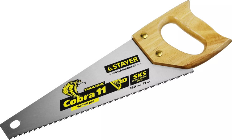 Ножовка многоцелевая компактная (пила) COBRA TOOLBOX 350 мм,11 TPI, прямой мелкий зуб, точный рез вдоль и поперек волокон разных материалов, STAYER 1515-35 купить в Ханты-Мансийске