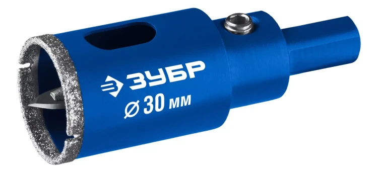 ЗУБР АГК d 30 мм (центр. сверло, трехгр. хвост, Р60), Алмазная коронка, Профессионал (29850-30) купить в Ханты-Мансийске