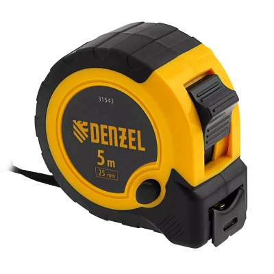 Рулетка Denzel 5м х 25мм, двухкомп. корпус, кнопка-пауза, 31543