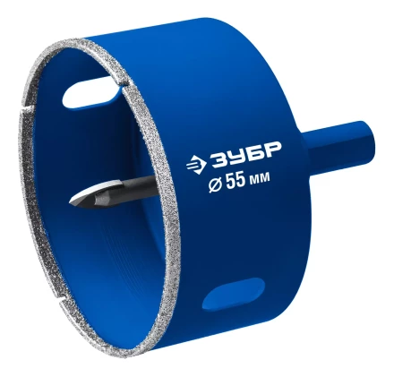 ЗУБР АГК d 55 мм (центр. сверло, трехгр. хвост, Р60), Алмазная коронка, Профессионал (29850-55) купить в Ханты-Мансийске