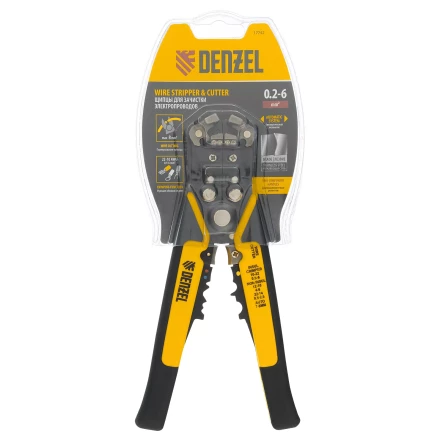 Щипцы для зачистки электропроводов 0,2-6 мм2, функция обрезания проводов Denzel 17742 купить в Ханты-Мансийске