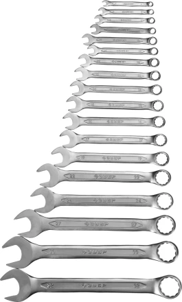 Набор ЗУБР &quot;МАСТЕР&quot;: Ключ гаечный комбинированный, Cr-V сталь, хромированный, 6-32мм, 18шт 27087-H18 купить в Ханты-Мансийске