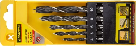 Набор сверл спиральных по дереву &quot;M-type&quot;, 5шт(d=4-10мм), М-образная заточка, сталь HCS, STAYER Professional 2942-H5 2942-H5_z01 купить в Ханты-Мансийске