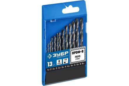 ЗУБР ПРОФ-В, 13 шт, (1.5-6.5 мм), сталь Р6М5, класс В, набор сверл по металлу, Профессионал (29621-H13) купить в Ханты-Мансийске
