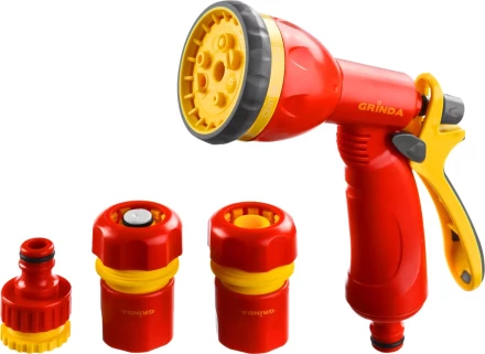Набор GRINDA поливочный: Распылитель пистолетный 8 позиционный, соединитель 3/4&quot;, соединитель 3/4&quot; с автостопом, адаптер внешний 1/2&quot;-3/4&quot; 8-427384_z02 купить в Ханты-Мансийске
