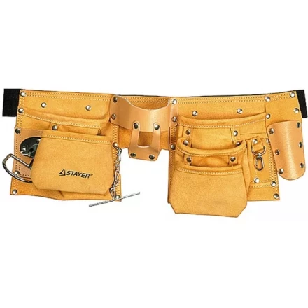 Пояс STAYER &quot;MASTER&quot; для инструментов, кожаный, 10 карманов, 3 подвески 38512 купить в Ханты-Мансийске
