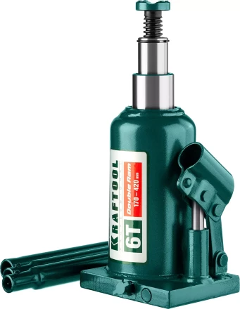 Домкрат гидравлический бутылочный &quot;Double Ram&quot;, сварной, телескопический, 6т, 170-420мм, KRAFTOOL 43463-6 43463-6 купить в Ханты-Мансийске