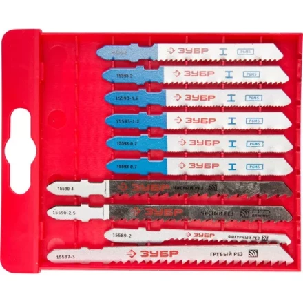 Набор ЗУБР &quot;ЭКСПЕРТ&quot; Полотна для эл/лобзика, по дер. и мет., EU-хвост., пласт.бокс, 10шт 15586-H10 купить в Ханты-Мансийске