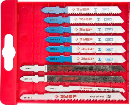Набор ЗУБР &quot;ЭКСПЕРТ&quot; Полотна для эл/лобзика, по дер. и мет., EU-хвост., пласт.бокс, 10шт 15586-H10 купить в Ханты-Мансийске