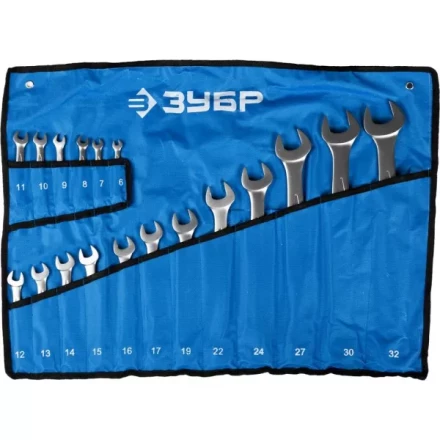 Набор ЗУБР &quot;ПРОФИ&quot;: Ключ гаечный комбинированный, Cr-V сталь, хромированный, 6-32мм, 18шт 27022-H18 купить в Ханты-Мансийске