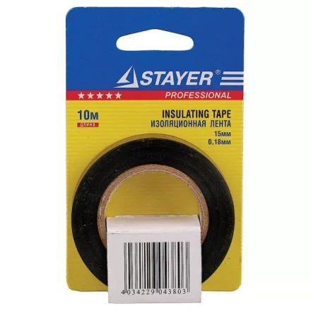 Изолента, STAYER Profi 12292-D-15-10, ПВХ, на карточке, 15мм х 10м х 0,18мм, черная 12292-D-15-10 купить в Ханты-Мансийске