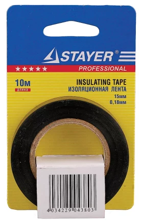 Изолента, STAYER Profi 12292-D-15-10, ПВХ, на карточке, 15мм х 10м х 0,18мм, черная 12292-D-15-10 купить в Ханты-Мансийске