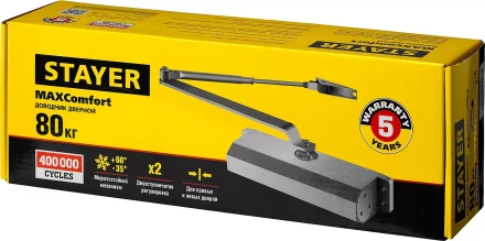 Доводчик дверной STAYER, для дверей массой до 80 кг, цвет коричневый 37917-80 купить в Ханты-Мансийске