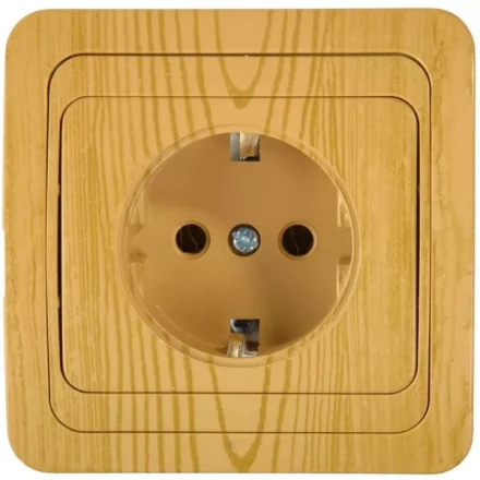 Розетка СВЕТОЗАР &quot;ГАММА&quot; с заземлением, одинарная, цвет ольха, 16А/~250В SV-54105-A купить в Ханты-Мансийске