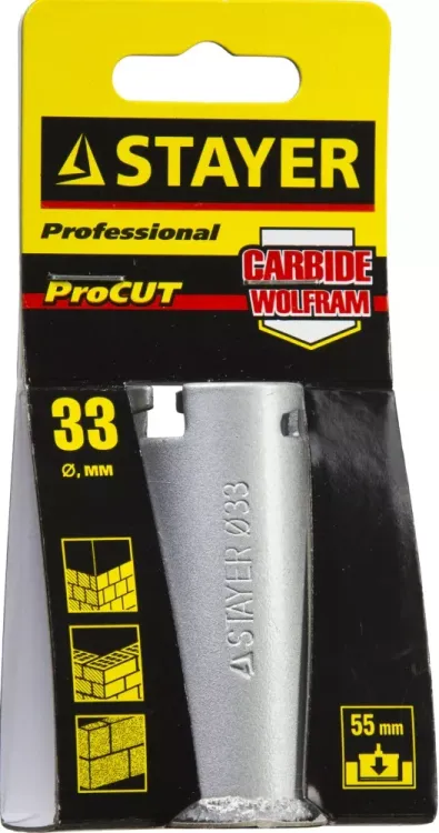 Коронка STAYER "PROFESSIONAL" кольцевая с карбидно-вольфрамовой крошкой, d=33мм 33345-33 купить в Ханты-Мансийске