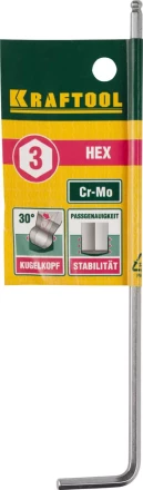 Ключ KRAFTOOL &quot;INDUSTRIE&quot; имбусовый, длинный c шариком, Cr-Mo, хромосатинированное покрытие, HEX 3 27437-3 купить в Ханты-Мансийске