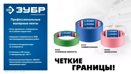 ЗУБР №200 24 мм х 25 м, для деликатных и недавно окрашенных поверхностей, малярная лента, Профессионал (12142-24) купить в Ханты-Мансийске