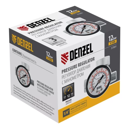 Регулятор давления с манометром для краскораспылителя Denzel K1500, 12 бар, 1/4", 57001 купить в Ханты-Мансийске