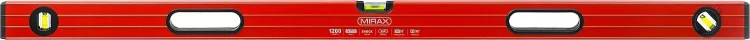 Уровень коробчатый усиленный MIRAX, утолщенный профиль, 3 противоударных ампулы (1 поворотная на 360 град), с ручками, 120 см 34603-120 купить в Ханты-Мансийске