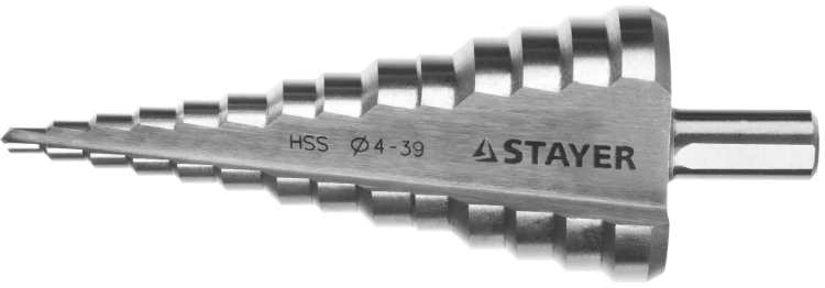 Сверло STAYER "MASTER" ступенчатое по сталям и цвет.мет., сталь HSS, d=4- 39мм,14ступ.d4-39,L -113 мм, трехгран.хв. 10мм 29660-4-39-14 купить в Ханты-Мансийске