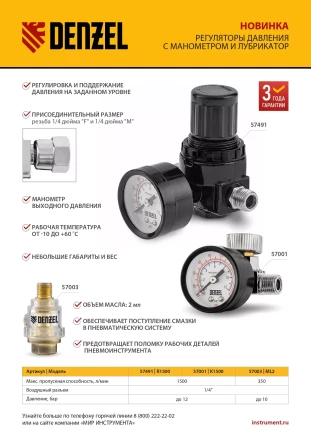 Лубрикатор ML2, 10 бар, 1/4" Denzel 57003 купить в Ханты-Мансийске