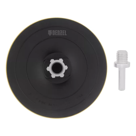 Тарелка опорная для дрели и УШМ с липучкой, 115 мм, твердая, с адаптером c М14 на d8 Denzel 76253 купить в Ханты-Мансийске