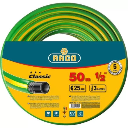 Шланг RACO CLASSIC поливочный, 25атм., армированный, 3-х слойный, 1/2&quot;х50м 40306-1/2-50_z01 купить в Ханты-Мансийске