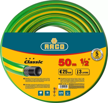 Шланг RACO CLASSIC поливочный, 25атм., армированный, 3-х слойный, 1/2&quot;х50м 40306-1/2-50_z01 купить в Ханты-Мансийске