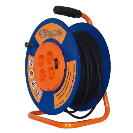 Удлинитель силовой на катушке GLANZEN 4 гн. КГ 3х1,5 ЕВ-50-009 купить в Ханты-Мансийске