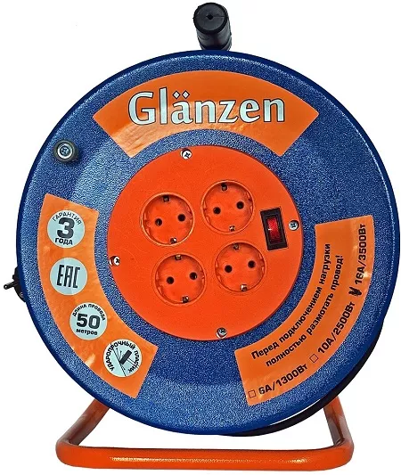 Удлинитель силовой на катушке GLANZEN 4 гн. КГ 3х1,5 ЕВ-50-009 купить в Ханты-Мансийске
