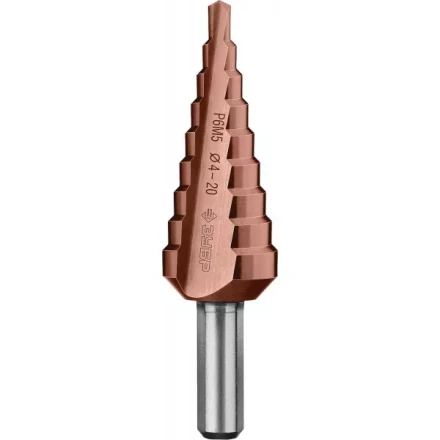 Сверло ЗУБР &quot;КОБАЛЬТ&quot; ступен. по сталям и цвет. мет. ст. Р6М5 с кобальт. покрыт., d=4-20мм, 9ст. d=4-20, L-75мм, 3-хгр.хв.8мм 29672-4-20-9_z01 купить в Ханты-Мансийске