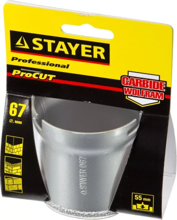 Коронка STAYER "PROFESSIONAL" кольцевая с карбидно-вольфрамовой крошкой, d=67мм 33345-67 купить в Ханты-Мансийске