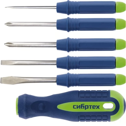 Отвертка со сменными насадками 5 штук CrV Сибртех артикул 13384 купить в Ханты-Мансийске