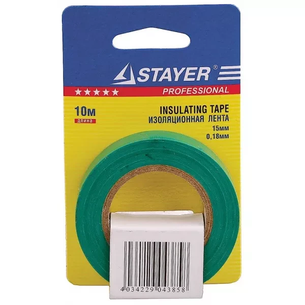 Изолента, STAYER Profi 12292-G-15-10, ПВХ, на карточке, 15мм х 10м х 0,18мм, зеленая 12292-G-15-10 купить в Ханты-Мансийске