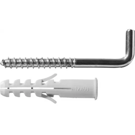 Дюбель ЗУБР &quot;МАСТЕР&quot; распорный полипропиленовый, тип &quot;ЕВРО&quot;, в комплекте с шурупом-крюком, 12 х 60 /  8 х 85 мм, 2 шт 30676-12-60 купить в Ханты-Мансийске