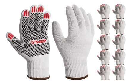 ЗУБР ОПТИМА, XL (10), х/б перчатки с ПВХ покрытием (точка), 10 класс, 10 пар (11440-XL10) купить в Ханты-Мансийске