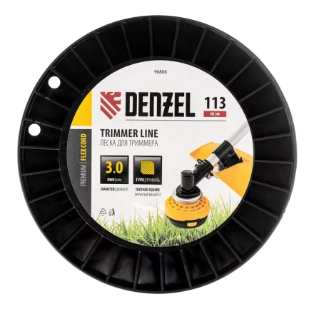 Леска для триммера зубчатый квадрат, 3,0мм х 113м, на DIN катушке FLEX CORD// Denzel 96806 купить в Ханты-Мансийске