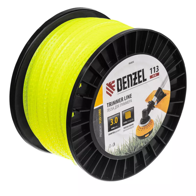 Леска для триммера зубчатый квадрат, 3,0мм х 113м, на DIN катушке FLEX CORD// Denzel 96806 купить в Ханты-Мансийске