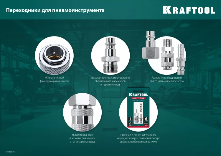 Переходники KRAFTOOL EXPERT QUALITAT для пневмоинструмента, резьба 1/4 06591-1/4 купить в Ханты-Мансийске