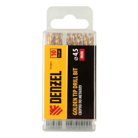 Сверло по металлу, 4,5 мм, HSS-Tin, Golden Tip, 10 шт. Denzel 717211 купить в Ханты-Мансийске