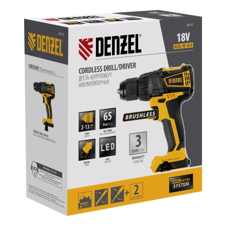 Дрель-шуруповерт аккумуляторная, бесщет. Denzel BLDL-IB-18-0, Li-Ion, 18 В 26122 купить в Ханты-Мансийске