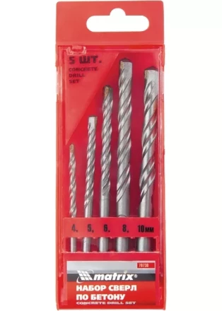 Набор сверл по бетону 4 - 5 - 6 - 8 - 10мм пластиковый кейс MATRIX 70730 купить в Ханты-Мансийске