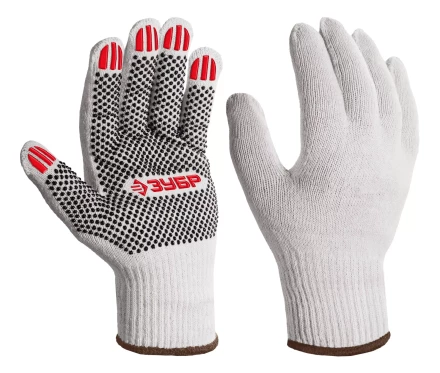 ЗУБР ОПТИМА, XL (10), х/б перчатки с ПВХ покрытием (точка), 10 класс (11440-XL) купить в Ханты-Мансийске